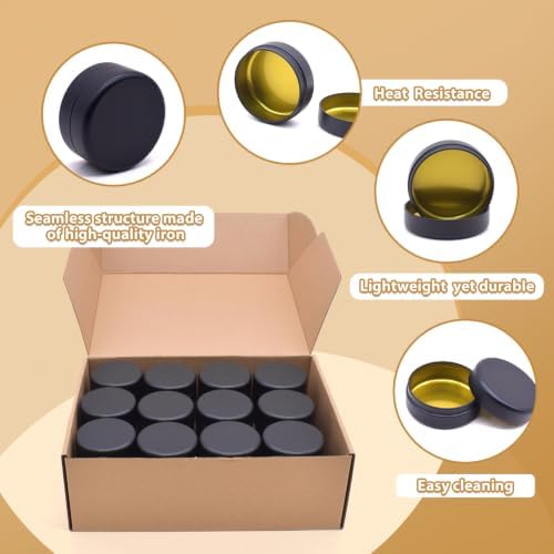 36-Pack 2.5oz Candle Tins with Lids, Metal Candle Jars for Candle Making, Empty Containers Vessels Bulk for Small Business & Beginners DIY Storage -Black