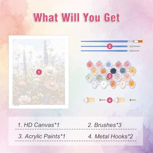Amaieuin Wild Flowers Paint by Numbers Kits for Adults,Canvas Paint by Numbers for Adults,Flowers Paint by Number Adult for Gifts and Home Wall 20x16in