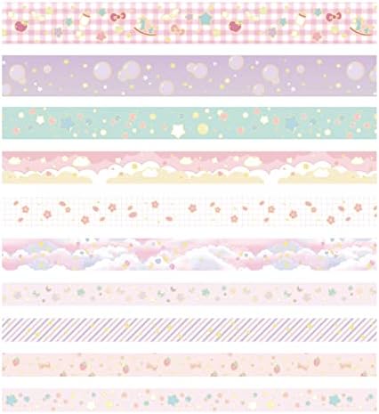 Creative Washi Tape Set 10 Rolls Gold Foil Print Decorative Masking Tapes for Arts, DIY Crafts, Journals, Planners, Scrapbook, Wrapping (Cute Sweety)