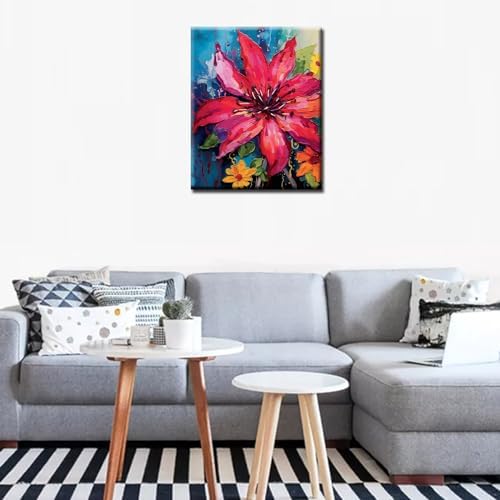 Aihonmin Beautiful Rhododendron Paint by Number for Adult and Kids Beginner,Floral Canvas Oil Painting Kit Digital Painting,Vintage Watercolor Living Room Decoration,(Without Frame