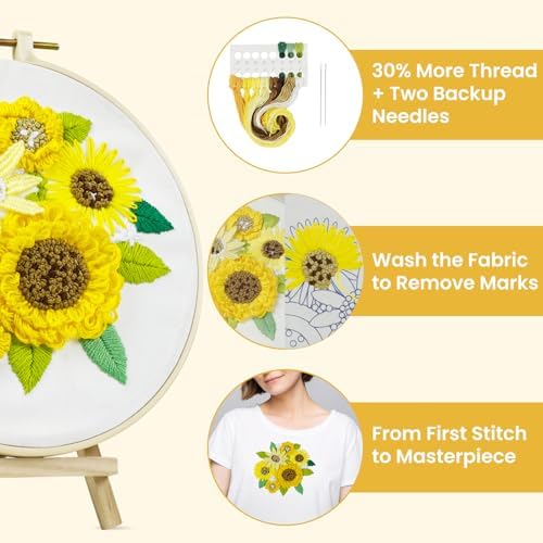 HTVRONT 3D Sunflower Embroidery Kit for Beginners