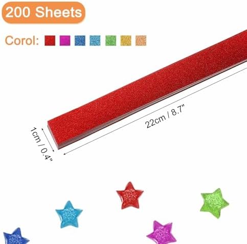 MECCANIXITY 200 Sheets Origami Paper Glitter Stars Papers Mixed Color Fold Paper for Beginner Arts Crafts Projects,0.4 x 8.7 Inch