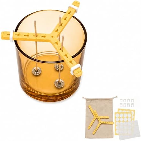 3-Wick Candle Holder | Wick Centering Tool | Includes 2 Sizes Wick Stickers (40 Large + 48 Small) + 1 Cotton Linen Bag | ABS Material for Better Heat Resistance