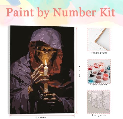 Auremi Horror Framed Paint by Number for Adults,DIY Skeletons Painting by Number Kits on Canvas Acrylic Oil Painting Kits for Adults Paint by Number Kits for Home Decor 20x30cm