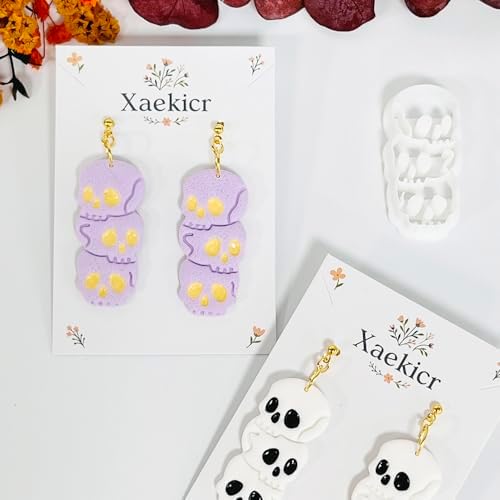 Xaekicr Halloween Skull Polymer Clay Cutters – 3-Stacked Skull Shape Clay Earring Cutters for DIY Jewelry, Polymer Clay Molds, Clay Tools – Halloween Cookie & Earring Making Supplies