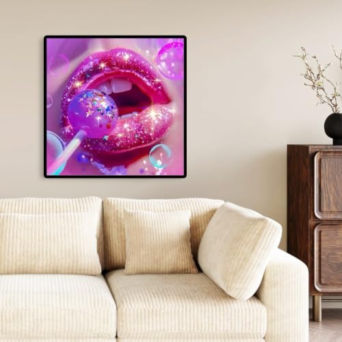 ckdiluy Trippy Diamond Art Kits for Adults Beginners, 5D DIY Lips Diamond Painting Kits, Full Round Drill Diamonds Dots Gem Art Crystal, Home Wall Decor 13.8X13.8 Inch