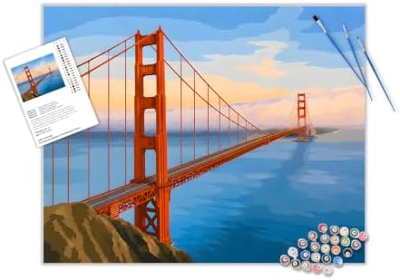 ARNLRDYA Golden Gate Bridge View Paint by Number Kits, San Francisco Landscape Paint by Numbers for Adults, Modern Picture Canvas Acrylic Painting for Gift Home Decor(16×20inch, Unframe)