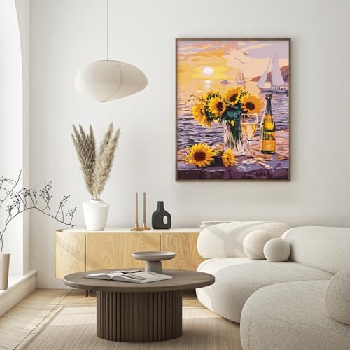 Possoco Paint by Numbers Kit for Adults Beginner, Sunflower Adult Paint by Number Kits on Canvas, Landscape DIY Acrylic Watercolor Oil Paint by Number for Adults Teens for Home Decor Gift 16x20 Inch
