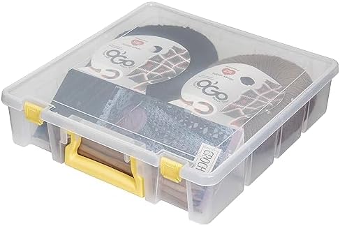 ArtBin Super Satchel 1-Compartment Craft Storage Box, Yellow Latches | One Open Compartment, 15.2 x 8 x 6.2 Inches, Secure Latches, Stackable, Clear Durable Polypropylene