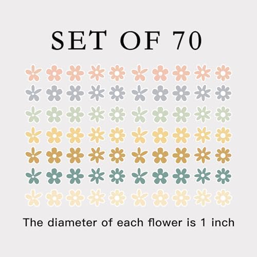 70 X Colorful Daisy Stickers for Laptop & Phone, Small Floral Vinyl Stickers Cute Aesthetic Mini Flower Decals for Water Bottle iPhone Case Notebook, 1 Inch