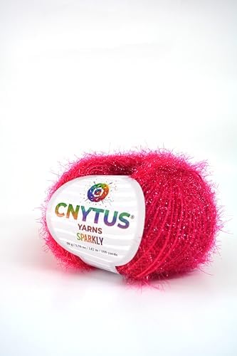 Sparkly Eyelash Fantasy Knitting Yarn | Metallic Lurex Nylon Short Eyelash Yarn | 50g (1.76oz) |140m(155 Yards) | Shiny Crochet Thread for Amigurumi & Decorative Projects (1, Red)