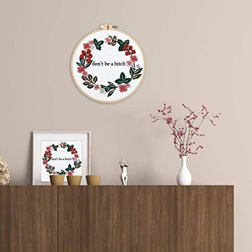 Louise Maelys Cross Stitch Kit Full Range DIY Floral Wreath with Funny Sayimg Embroidery Kit for Beginner