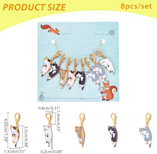 NBEADS 8 Pcs Cat Stitch Markers, Alloy Enamel Crochet Stitch Marker Charms Locking Stitch Marker with Lobster Claw Clasps for Knitting Weaving Sewing Accessories Quilting Jewelry Making