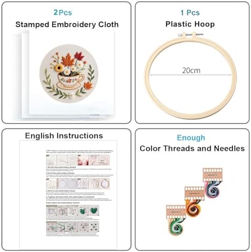 Konrisa Flower Cup Embroidery Kits for Adults,Creative Floral Embroidery Starter Kit DIY Sewing Practice with Hoop,Needlepoint Cross Stitch Kit, Set of 2