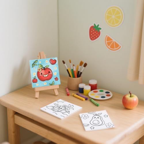 12 Packs Fruit Pre Drawn Canvas to Paint, Pre Printed Canvas for Painting, Pre Stretched Canvas Outline Painting Boards for Beginners, Students, Party Favors(4 * 4in)