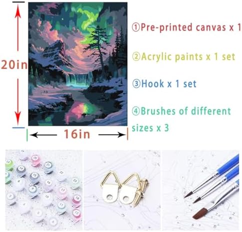 Lovepefe Snow Mountain Paint By Numbers Kit for Adults Beginner Waterfall Adult Paint By Number Kits On Canvas Mountain Oil Painting Kit for Adults Kits for Gift Home Wall Decor 16x20 Inch