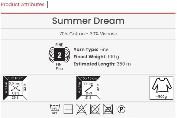 YarnArt Summer Dream Yarn 383 yd Fine Cotton Viscose, 70% Cotton 30% Viscose, Lightweight Knitting Yarn, Crochet Yarn for Summer Tops, Shawls, Cardigans, Baby Clothes & Accessories (4304, Pack of 1)
