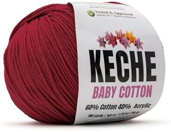 Keche Baby Cotton, 60% Cotton 40% Acrylic Yarn, Soft Cotton Yarn for Crochet and Knitting, Amigurumi Yarn 1 Skein/Ball 1.76 Oz (50g) / 180 Yrds (165m) - Crimson Red