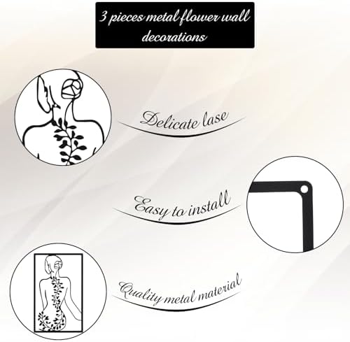 CHENGU 3 Pieces Metal Minimalist Abstract Woman Wall Art Line Drawing Wall Art Decor Single Line Female Home Hanging for Kitchen Bathroom Living Room