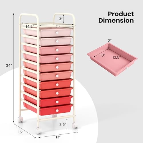 COSTWAY 10-Drawer Rolling Storage Cart, Utility Mobile Trolley