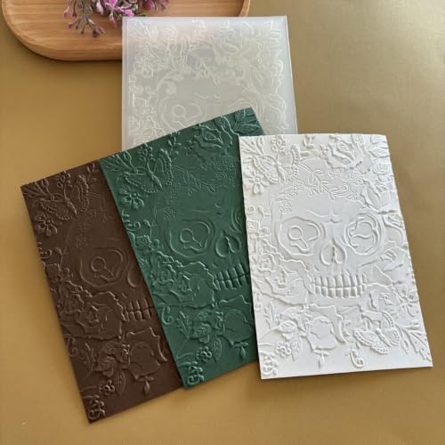 Skull Rose Butterfly 3D Embossing Folder, Gothic Floral Plastic Textured Stencil for DIY Halloween Scrapbooking Card Making Paper Crafts