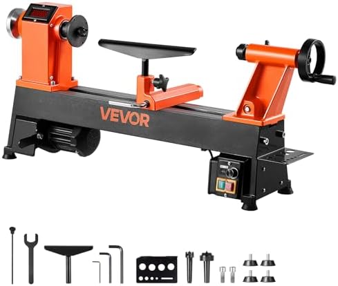 VEVOR Wood Lathe, 6Amp 1 HP Benchtop Wood Lathe Machine with 150 to 3800 RPM Variable Speed 12 x 18" Workbench Brushless DC Motor Cast Iron Construction for Beginners DIY Enthusiasts Woodworking