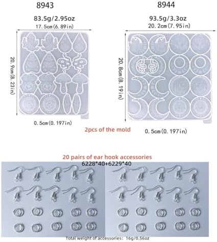 kingmise Celestial Moon Phase Resin Jewelry Mold Set, Crystal Snake Moon Earrings Silicone Mold, DIY Epoxy Resin Casting Molds with Accessories