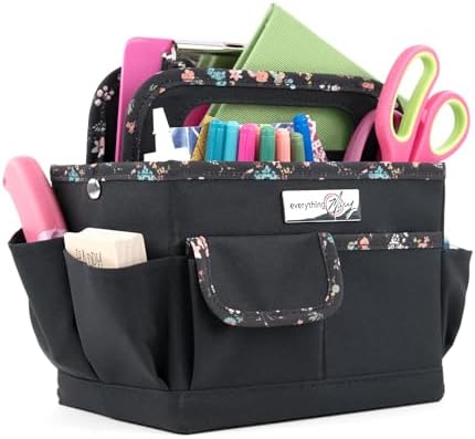 Everything Mary Craft Caddy, Black & Floral - Art Storage for Supplies & Crafts - Supply Organizers Tote for School Classroom, Office, and Home - Organization for Makeup & Nurses