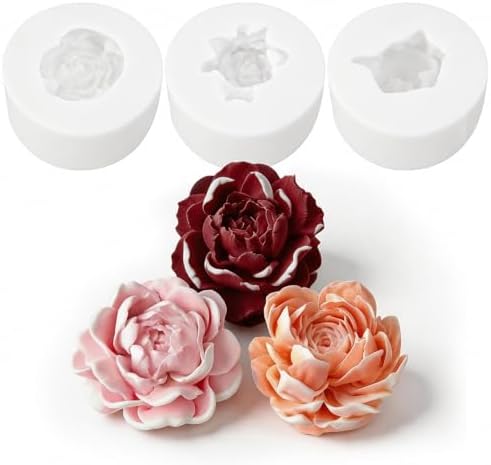 3Pcs 3D Jasmine Peony Flower Silicone Molds for Candle & Soap DIY Craft