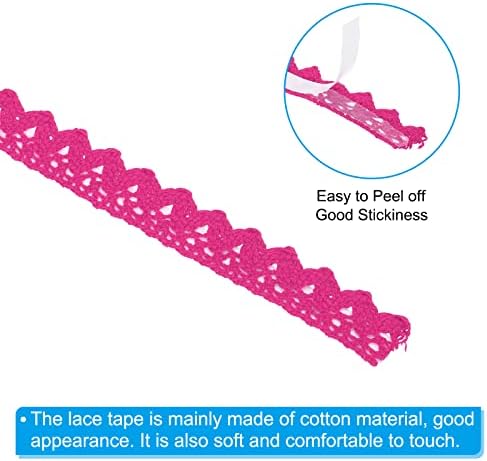 PATIKIL 0.6" Wide 2 Yards Self-Adhesive Lace Tape Lace Ribbon, 3 Pack Cotton Washi Trim Stickers Masking for Craft Scrapbooking DIY Card Making, Rose Red