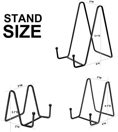 Kruodop 12 Pack Plate Stands for Display, 6 Inch 4 Inch 3 Inch Plate Holder Display Stand, 3 Size Metal Frame Holder Stands for Book, Pictures, Photo Easel, Tabletop Art