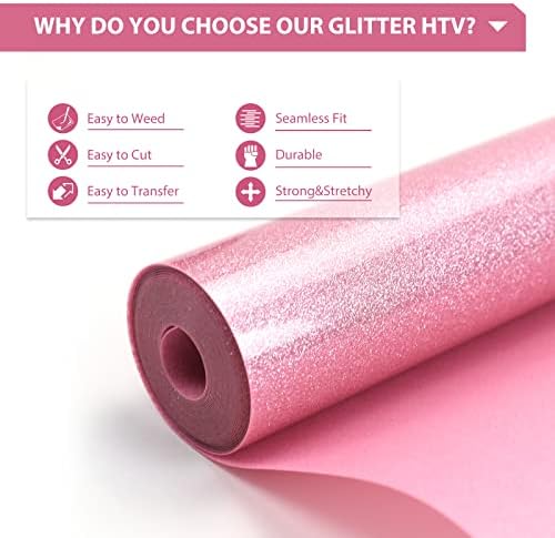 HTVRONT Glitter HTV, 12" x 10ft Pink Glitter HTV Heat Transfer Vinyl