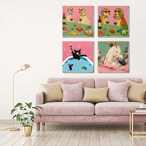 FQOVKYN 4 Packs Funny Animals Paint by Numbers Kit for Adults Beginner, Horse Paint by Numbers with Frame, DIY Crafts Painting by Number for Gift Home Wall Decor 8 * 8 inch