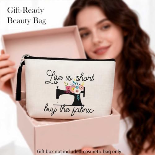 Hanamiya Na Sewing Gift for Women, Seamstress Gifts Cosmetic Bag, Funny Quilting Gifts for Women Great Gift for Quilters, Seamstresses-Life Is Short Buy The Fabric Makeup Bag