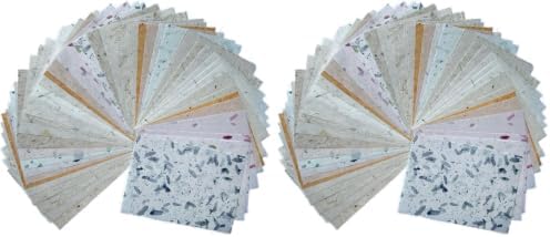 A5 50 Sheets Natural Banana bark,leavse etc., Mulberry Paper Sheets Art Tissue Washi Paper Design Craft Art Origami Suppliers Card Making 8.3" x 5.8". (Mixed Leaves,Banana Bark, etc, A5) (Pack of 2)