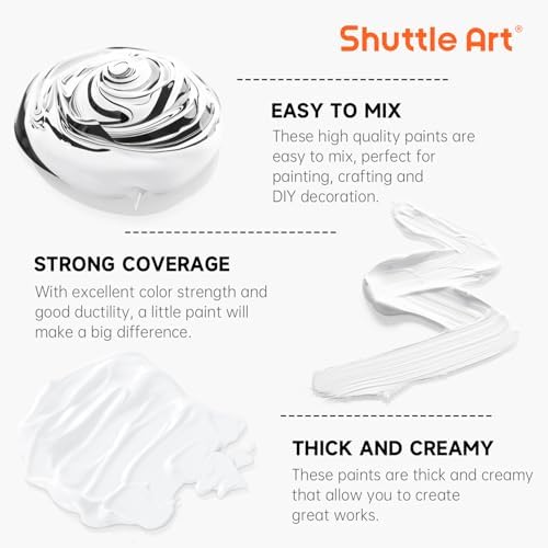 Shuttle Art Titanium White Acrylic Paint Set, 2×69oz/2040ml Large Capacity Pump Bottles with Covers, High Coverage, Fast Drying Non-Toxic Art Paint for Artists, Students, Kids & Multi-Surface