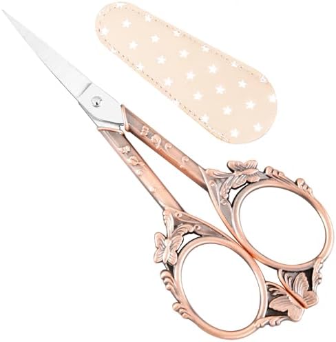 Crochet Scissors with Cover – Rose Gold Vintage Small Embroidery Scissors, Sharp Craft Scissors for Yarn Thread Sewing Needlework, Cute Butterfly Design Gift for Crocheter Quilter, 4.6 Inch