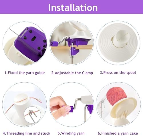 Yarn Ball Winder, Yarn Winder Knitting Set Hand Operated Ball Winder with Tabletop Clamp for Yarn Storage (22) (Purple)