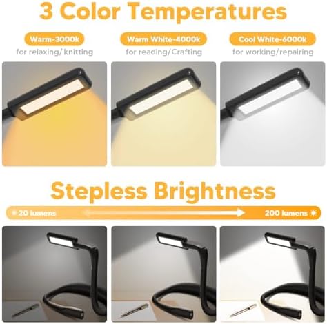 Neck Light, Rechargeable Reading Light, 3 Color Stepless Dimming