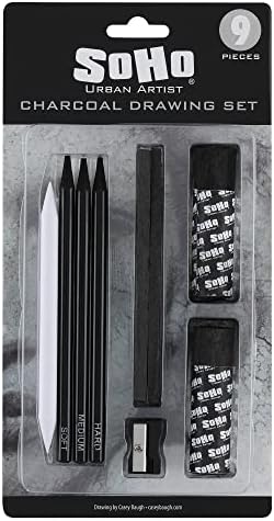 Soho Urban Artist Charcoal Drawing Set - Drawing Charcoal for Artists, Students, Blending, Live Figure Drawing, & More! - [Black - Drawing Set]
