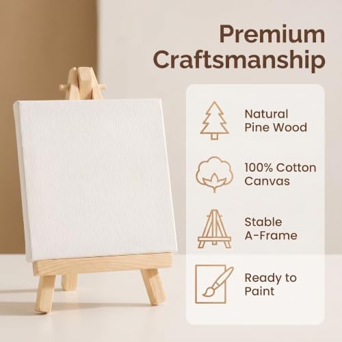 4 Pcs Mini Canvas and Easel Set 4x4 Inch White Blank for Painting Kids