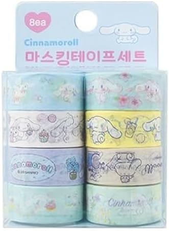 Cinnamoroll Sky Blue Washi Tape Set – 8 Rolls Cute Decorative Paper Masking Tape for Journaling, Scrapbooking, Planner Stickers & DIY Crafts