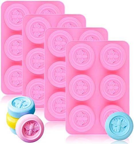 4 Pack Bumble Bee Silicone Molds, Honeybee Round Soap Molds for Soap Making, Bath Bomb, Beeswax, Jello, Lotion Bar, Homemade Soap, Resin, Chocolate Making Muffin Baking Tools