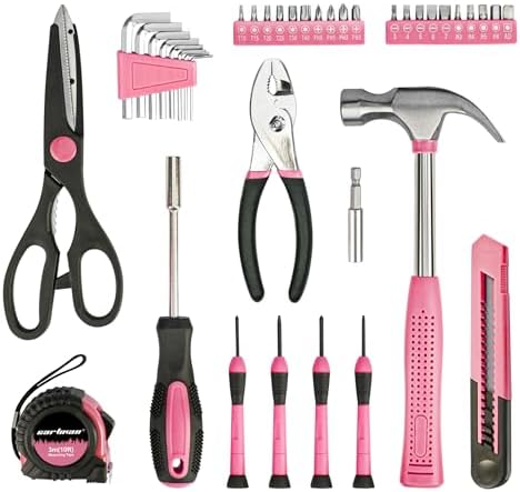 CARTMAN 39-Piece Household Tool Set, pink Hand Kit With Storage Case | Complete assortment for home repairs, DIY projects, furniture setup, crafting, and daily household fixes in toolbox.