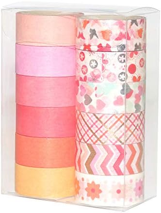 YUBBAEX 12 Rolls Pink Gold Washi Tape Set Masking Decorative Tapes (Pink Mix)