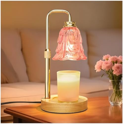 XJZJY Pink Flower Candle Warmer Lamp with Timer, Birthday Gifts for Women | Dimmable wax melt warmer with 2 bulbs for jar candles, height adjustable, pink tulip design, home decor, housewarming gifts