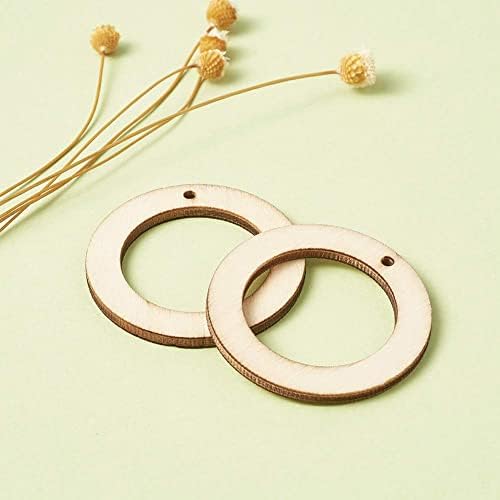 Elecrelive 50Pcs Small Flat Wood Rings 1.65 Inch Wooden Earring Charms