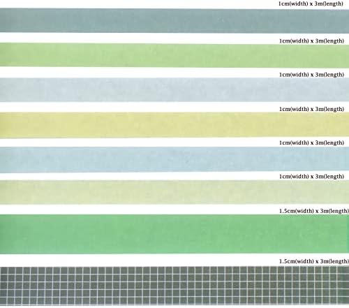 8 Rolls Washi Tape Set Basic Solid Color Green Plaid Grid Adhesive Decoration Label Masking Tapes for DIY Journaling Scrapbook Planners Art Craft Album Scrapbooking Collage Water Bottles