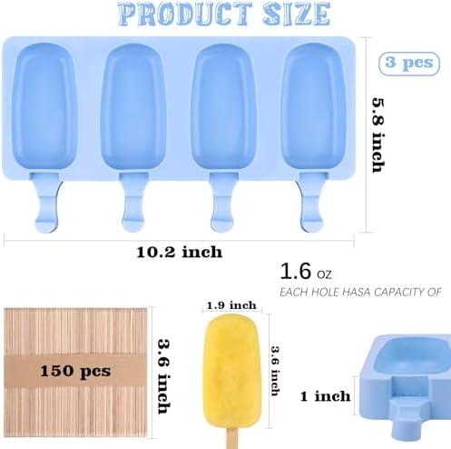 Sakolla Large Oval 4 Cavities Silicone Popsicle Molds, Set of 3