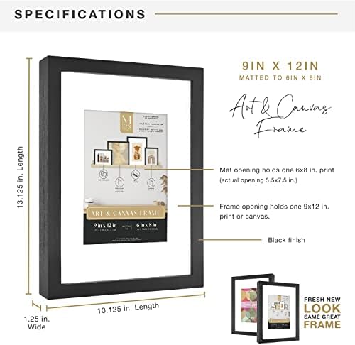 MCS Gallery Wooden Frame, 9x12 Matted to 6x8, Black